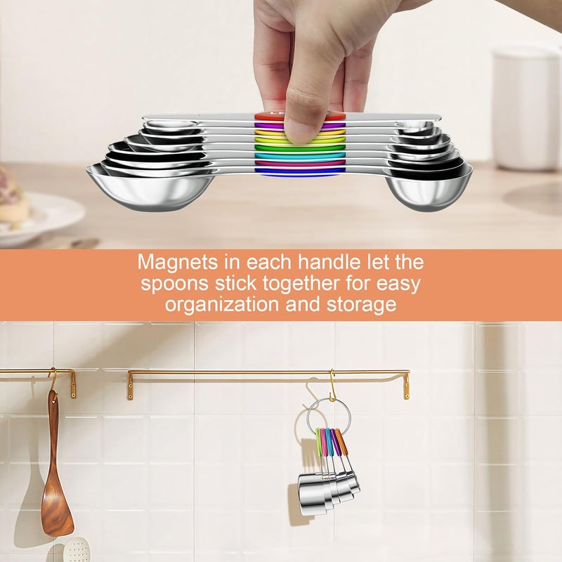 TopFeel 13-Piece Measuring Cups and Magnetic Spoons Set, 5 Stainless Steel Measuring Cups, 7 Double-Sided Magnetic Measuring Spoons & 1 Leveler for Cooking and Baking (5+7+1) - Image 4